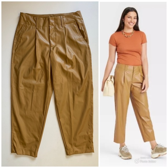 NWOT A New Day Faux Leather Pleated Tapered Ankle Pants Size 10 Dusty Fig - Picture 1 of 15